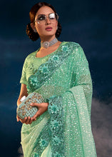 Load image into Gallery viewer, Sea Green Designer Imported Fabric Sequence Saree with Mirror, Zari, Diamond &amp; Sequence Flower Applique work