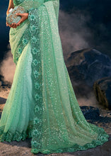 Load image into Gallery viewer, Sea Green Designer Imported Fabric Sequence Saree with Mirror, Zari, Diamond &amp; Sequence Flower Applique work