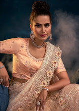 Load image into Gallery viewer, Peach Pink Designer Saree with Thread,Sequence,Crystal,Zarkan work &amp; Imported Fabric Sequence Pallu