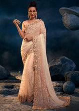 Load image into Gallery viewer, Peach Pink Designer Saree with Thread,Sequence,Crystal,Zarkan work &amp; Imported Fabric Sequence Pallu