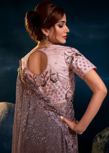 Load image into Gallery viewer, Lilac Purple Digital Net Saree with Thread,Sequence, Zarkan, Moti &amp; All Over Flower Applique work &amp; Imported Fabric Sequence Pallu