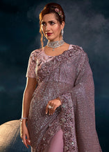 Load image into Gallery viewer, Lilac Purple Digital Net Saree with Thread,Sequence, Zarkan, Moti &amp; All Over Flower Applique work &amp; Imported Fabric Sequence Pallu