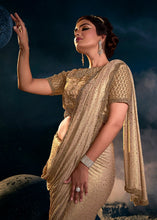 Load image into Gallery viewer, Chiku Brown Designer Imported Fabric Saree with Cut Dana ,Moti, Zarkan &amp; Crystal work