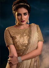 Load image into Gallery viewer, Chiku Brown Designer Imported Fabric Saree with Cut Dana ,Moti, Zarkan &amp; Crystal work