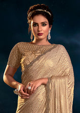 Load image into Gallery viewer, Chiku Brown Designer Imported Fabric Saree with Cut Dana ,Moti, Zarkan &amp; Crystal work