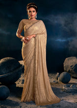 Load image into Gallery viewer, Chiku Brown Designer Imported Fabric Saree with Cut Dana ,Moti, Zarkan &amp; Crystal work