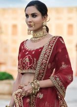 Cargar imagen en el visor de la galería, Maroon Red Velvet Lehenga Choli Having Heavy Embroidery &amp; Hand work: Bridal Edition