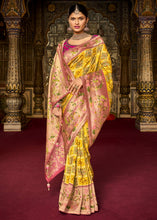 Load image into Gallery viewer, Cadmium Yellow Woven Patola Printed Dola Silk Saree with Heavy Embroidered Blouse