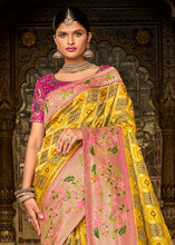 Load image into Gallery viewer, Cadmium Yellow Woven Patola Printed Dola Silk Saree with Heavy Embroidered Blouse