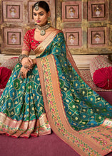 Load image into Gallery viewer, Blue &amp; Green Woven Patola Printed Dola Silk Saree with Heavy Embroidered Blouse