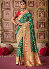 Load image into Gallery viewer, Blue &amp; Green Woven Patola Printed Dola Silk Saree with Heavy Embroidered Blouse