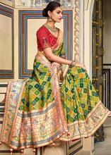 Load image into Gallery viewer, Shades Of Green Woven Patola Printed Dola Silk Saree with Heavy Embroidered Blouse
