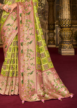 Load image into Gallery viewer, Chartreuse Green Woven Patola Printed Dola Silk Saree with Heavy Embroidered Blouse