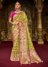 Load image into Gallery viewer, Chartreuse Green Woven Patola Printed Dola Silk Saree with Heavy Embroidered Blouse