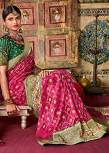 Load image into Gallery viewer, Hot Pink Woven Patola Printed Dola Silk Saree with Heavy Embroidered Blouse