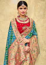 Load image into Gallery viewer, Blue &amp; Green Woven Patola Printed Dola Silk Saree with Heavy Embroidered Blouse