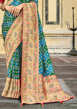 Load image into Gallery viewer, Blue &amp; Green Woven Patola Printed Dola Silk Saree with Heavy Embroidered Blouse
