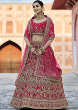 Laden Sie das Bild in den Galerie-Viewer, Cerise Pink Velvet Lehenga Choli Having Heavy Embroidery &amp; Hand work: Bridal Edition