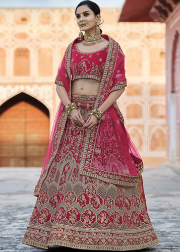 Cerise Pink Velvet Lehenga Choli Having Heavy Embroidery & Hand work: Bridal Edition