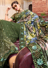 Load image into Gallery viewer, Mehendi Green Digital Net Saree with Crystal,Thread,Zarkan,Mirror &amp; Sequence work