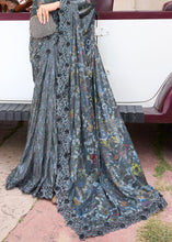 Load image into Gallery viewer, Anchor Grey Digital Net Saree with Sequins,Moti &amp; Flower Applic work
