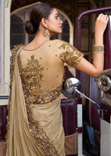 Load image into Gallery viewer, Chiku Brown Digital Net Saree with Sequins,Moti,Mirror &amp; Flower Applic work