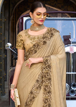 Load image into Gallery viewer, Chiku Brown Digital Net Saree with Sequins,Moti,Mirror &amp; Flower Applic work