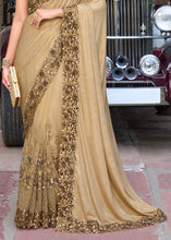 Load image into Gallery viewer, Chiku Brown Digital Net Saree with Sequins,Moti,Mirror &amp; Flower Applic work