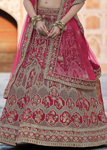 Cerise Pink Velvet Lehenga Choli Having Heavy Embroidery & Hand work: Bridal Edition