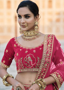 Cerise Pink Velvet Lehenga Choli Having Heavy Embroidery & Hand work: Bridal Edition