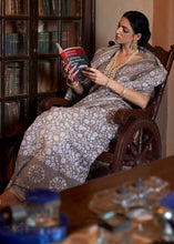 Load image into Gallery viewer, Ash Brown Floral Printed Linen Saree