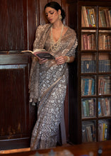 Load image into Gallery viewer, Ash Brown Floral Printed Linen Saree