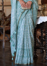 Carica l'immagine nel visualizzatore Galleria,China Blue Floral Printed Linen Saree