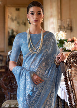 Carica l'immagine nel visualizzatore Galleria,Celestial Blue Floral Printed Linen Saree