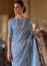 Carica l'immagine nel visualizzatore Galleria,Celestial Blue Floral Printed Linen Saree