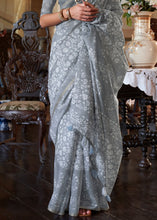 Carica l'immagine nel visualizzatore Galleria,Metal Grey Floral Printed Linen Saree