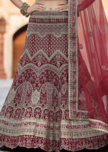 Laden Sie das Bild in den Galerie-Viewer, Maroon Red Velvet Lehenga Choli Having Heavy Embroidery &amp; Hand work: Bridal Edition