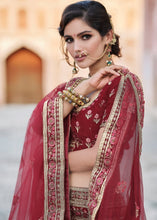 Laden Sie das Bild in den Galerie-Viewer, Maroon Red Velvet Lehenga Choli Having Heavy Embroidery &amp; Hand work: Bridal Edition