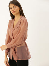 Load image into Gallery viewer, Notch collar overlap top with tie