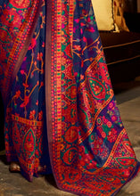 Load image into Gallery viewer, Berry Blue Banarasi Jamawar Woven Silk Saree : Top Pick