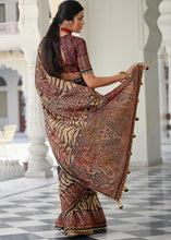 Load image into Gallery viewer, Brown &amp; Black Digital Print Silk Saree