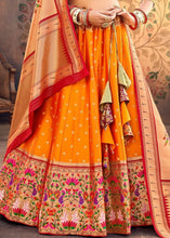 Carica l&#39;immagine nel visualizzatore Galleria,Orange &amp; Red Banarasi Brocade Silk Lehenga Cholli