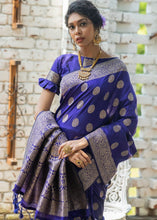 Carica l&#39;immagine nel visualizzatore Galleria,Sapphire Blue Soft Banarasi Silk Saree with overall Butti