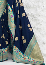 Load image into Gallery viewer, Indigo Blue Soft Banarasi Silk Saree with Zari Woven Butti overall