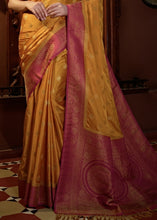 Laden Sie das Bild in den Galerie-Viewer, Mustard Yellow Designer Satin Silk Saree