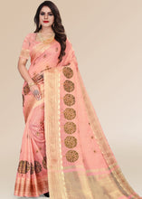 Laden Sie das Bild in den Galerie-Viewer, Creamy Pink Organza Silk Saree with Tassels on Pallu