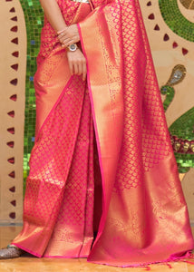 Hot Pink Zari Woven Kanjivaram Silk Saree