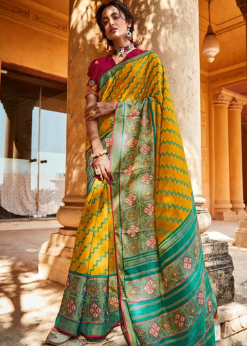 Canary Yellow Soft Silk Saree with Embroidered Blouse