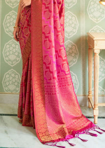 Cerise Pink Zari Woven Handloom Silk Saree