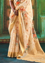 Load image into Gallery viewer, Wheat Brown Zari Woven Linen Silk Saree Having Floral Digital Print